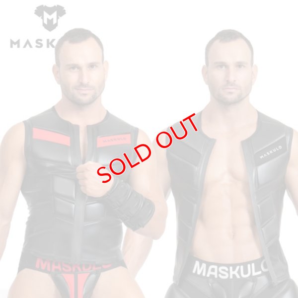 画像1: Maskulo【マスクロ】メンズ ノースリーブ ベスト レザー風 フェイクレザー ラバー ARMORED ZIPPERED VEST