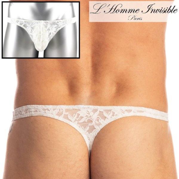 画像1: L'Homme Invisible【ロームアンヴィジーブル】 メンズTバック 男性用Tバック 男性Gストリング G-string White Lotus レース メッシュ Ｔバック 男性下着