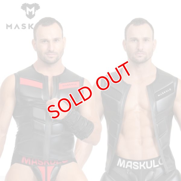 画像1: Maskulo【マスクロ】メンズ ノースリーブ ベスト レザー風 フェイクレザー ラバー ARMORED ZIPPERED VEST (1)